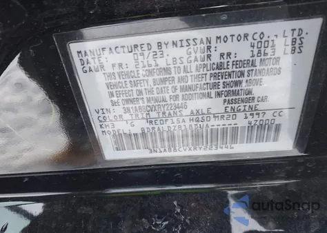 2024 Nissan Sentra Sv Xtronic Cvt из США, поврежденный, VIN 3N1AB8CVXRY223446